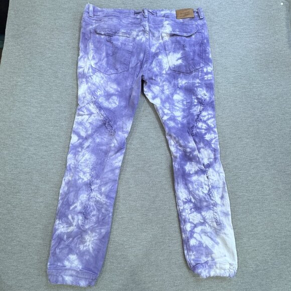 Valabasas Mens Purple Tie Dye Distressed Jeans Size 38 Stacked Ankle Button Fly - Picture 2 of 16